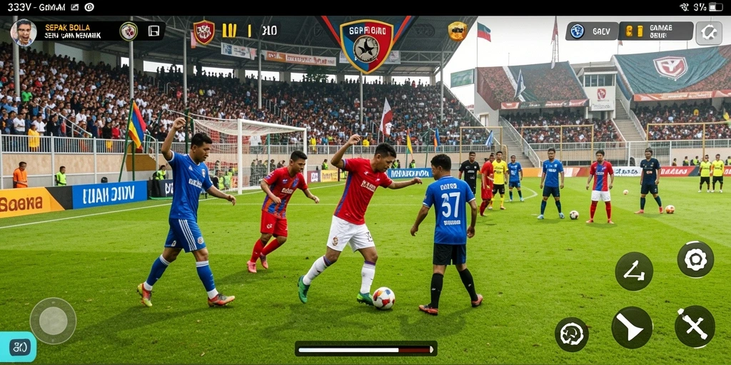 Tangkapan layar utama 333V menampilkan aksi pertandingan sepak bola yang mendebarkan.