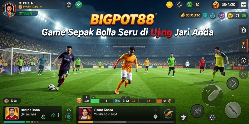 Screenshot gameplay <strong>BIGPOT88</strong> yang menunjukkan aksi seru pertandingan sepak bola.