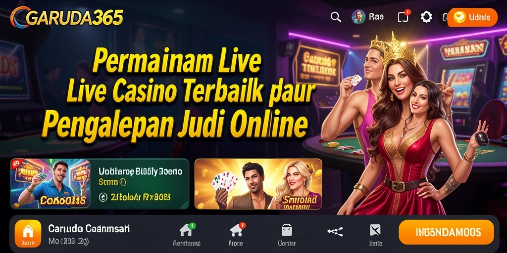 Screenshot GARUDA365 menampilkan dealer langsung dan permainan kasino yang mendebarkan.