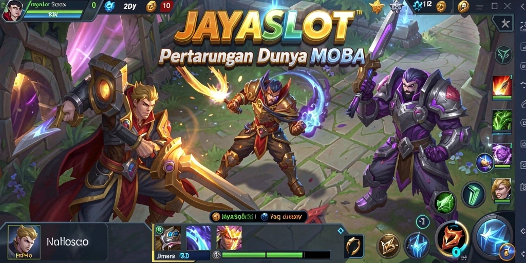 Screenshot menampilkan aksi seru dan strategi dalam permainan MOBA JAYASLOT.