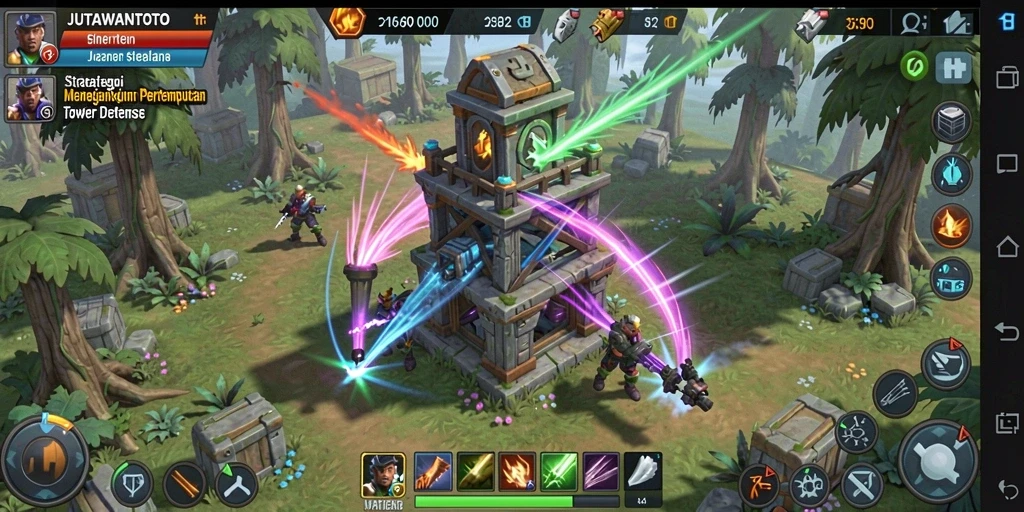Screenshot gameplay JUTAWANTOTO menampilkan pertempuran menegangkan Tower Defense.