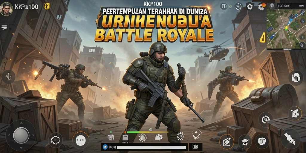 Screenshot utama KPK100 menampilkan aksi seru dari pertandingan Battle Royale.