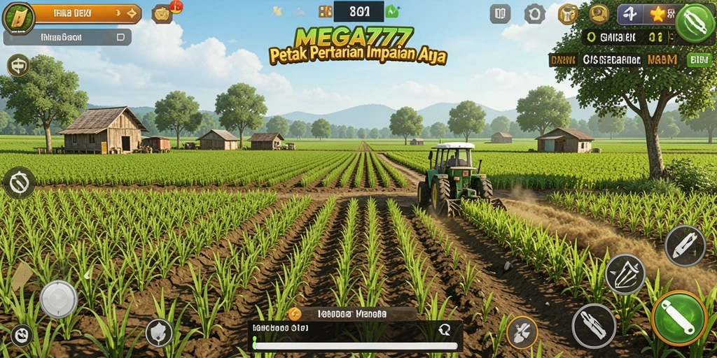 Tampilan gameplay MEGA777 yang menggambarkan keseruan bertani.