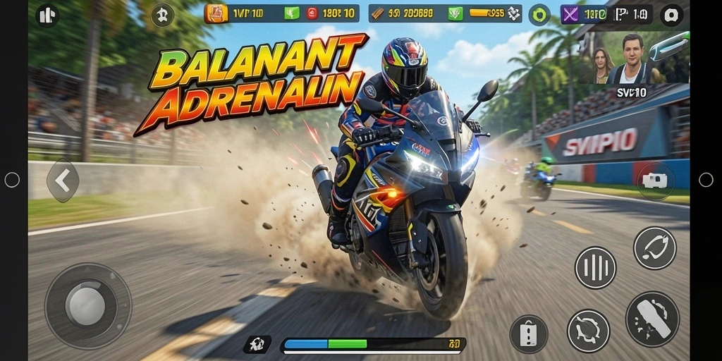 Screenshot gameplay SVIP10 menampilkan adrenalin balapan motor yang mendebarkan.