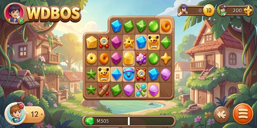 Screenshot WDBOS menampilkan gameplay penuh warna dan menarik.